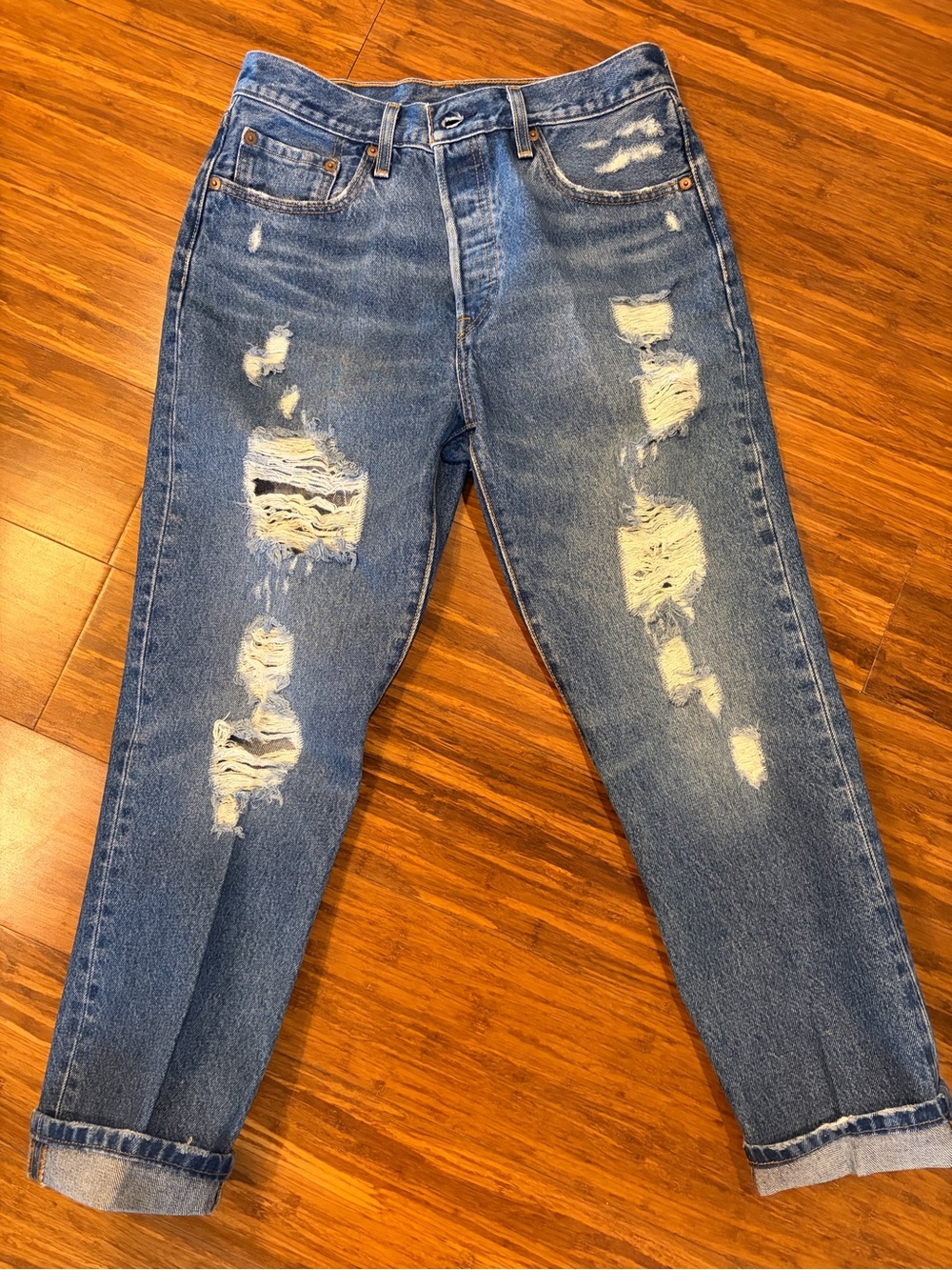 NEW! Distressed Women’s Blue Denim Jeans - Classic Relaxed Fit